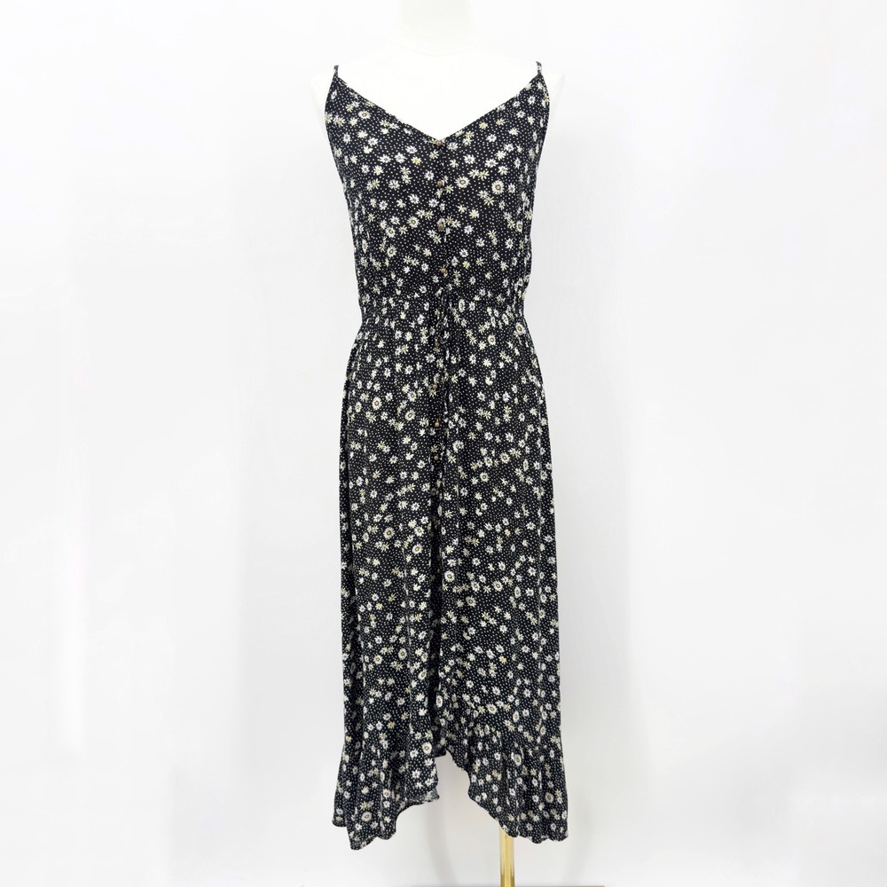 Rewind‎ Midi Dress Daisy Polka Dot Ruffle High Low Black M Cottagecore Coquette